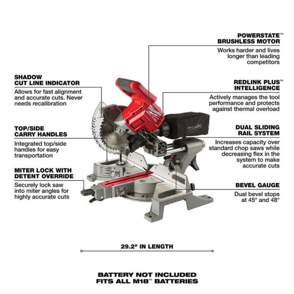 Milwaukee 2733-80 M18 FUEL 18V 7-1/4" Dual Sliding Miter Saw - Bare Tool Recon