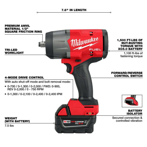 Milwaukee 2967-21B M18 FUEL 18V 1/2" High Torque Impact Wrench Kit