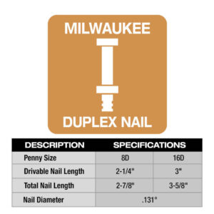 Milwaukee MDP16D-2000 3" x .131" 16D Collated Duplex Nails