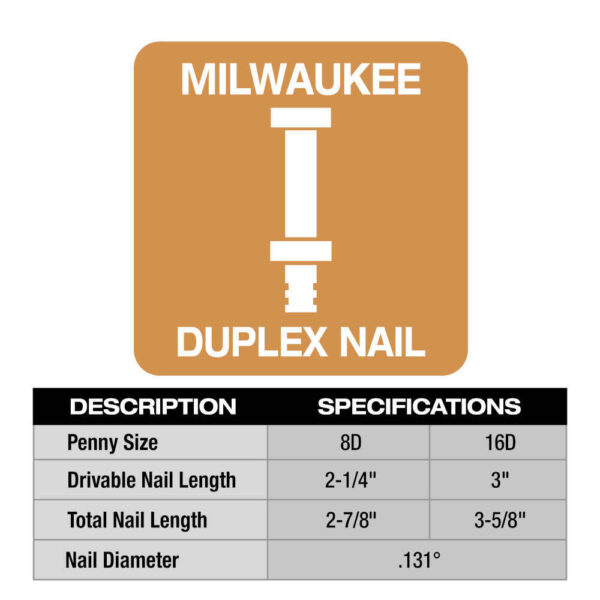 Milwaukee MDP16D-2000 3" x .131" 16D Collated Duplex Nails