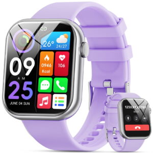 Mingdaln 2025 New 1.85-inch Men Women's Smartwatch with Answer/Make Calls/100 Sports Modes/Message Reminder, IP67 Waterproof Fitness Tracker Fits for Android Iphone Devices（Purple）