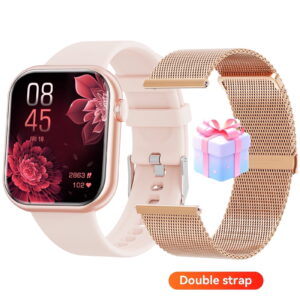 Mingdaln 2025 New 1.85-inch Men Women's Smartwatch with Answer/Make Calls/100 Sports Modes, IP67 Waterproof Fitness Tracker Fits for Android Iphone Devices（Gold Milan Steel belt）