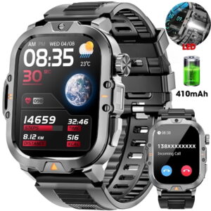 Mingwear 2.01-inch Military Smartwatch for Men with Fitness Tracker, Answer/Make Calls/100+ Sport Modes, IP68 Waterproof, Hiking Travel Pedometer Watch compatible with Android...