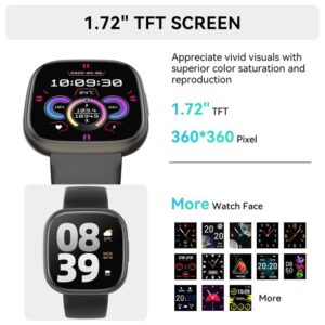 Mingwear New 1.72-inch Women's Smartwatch with Fitness Tracker, 100+ Sport Modes / Answer / Call / Fitness Watch fits for Android and Iphone Devices (Metallic Black)