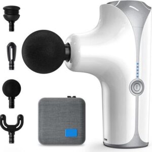Mini Massage Gun, CORN Deep Tissue Percussion Muscle Massager Handheld Electric Massager for Athletes with 4 Heads and 5 Modes, Portable Size, Long