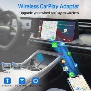 Mini Wireless Carplay Adapter, Convert Wired to Wireless Car Play & Android Auto 2-in-1 Adapter for Apple iPhone & Android Phone, Plug & Play, Auto Connect, No Delay, w/USB C...