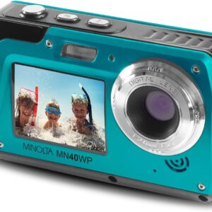 Minolta MN40WP 48MP Waterproof Digital Camera – Dual LCD Screens, 2.7K QHD Video, 16x Digital Zoom, Anti-Shake, Face Detection, 10ft Waterproof (Blue​)