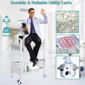 Mobile Medical Cart, 2 Tier Trolley 330 Lbs, with 2 Drawers Carts, Beauty Salon Rolling Trolley with Dirt Buckets, 360° Rotate Wheels, Heavy Duty Medical Utility Cart for...