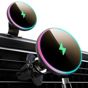 MOKPR for Magsafe Car Mount Charger-Magnetic Car Phone Holder Wireless Car Charger for Dash Air Vent-LED RGB HandsFree Car Mount Fast Car Charger for iPhone 16/15/14/13/12...