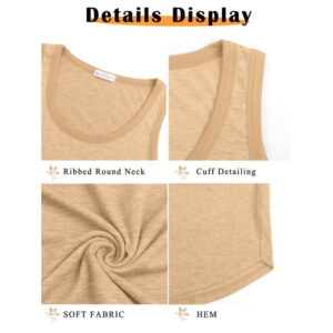 MOSHU Ribbed Trim Tank Tops for Women Flowy Round Neck Women Shirts Loose Fit Sleeveless Summer Tops