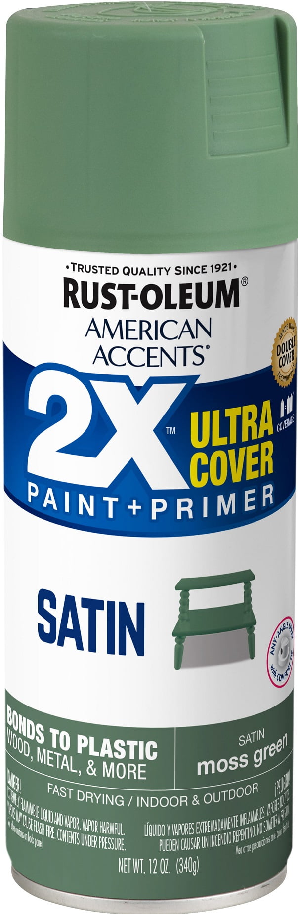 Moss Green, Rust-Oleum American Accents 2X Ultra Cover Satin Spray Paint- 12 oz