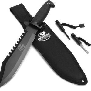 MOSSY OAK Rambo Survival Hunting Knife, 15-Inch Fixed Blade Bowie Knife with Sheath and Fire Starter, for Camping, Tactical, Outdoor