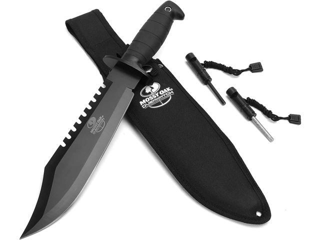MOSSY OAK Rambo Survival Hunting Knife, 15-Inch Fixed Blade Bowie Knife with Sheath and Fire Starter, for Camping, Tactical, Outdoor