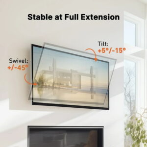MountFTV Full Motion TV Wall Mount Bracket, Swivel Articulating TV Mount, Fits for 37-90 inch 4K Flat Curved TVs, Holds up to 132 lbs, Max 600x400mm,Fits 8″/12″/16″ Wood Studs