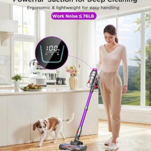 MQDXE Cordless Stick Vacuum Cleaner: 550W Powerful Suction, LED Display, 55 Min Runtime, Anti-Tangle Brush, Rechargeable Battery, Lightweight for Home, Pet Hair, Hard Floors,...