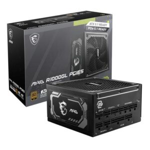 MSI - MAG A1000GL PCIE 5, 80 GOLD Fully Modular Gaming PSU, 12V-2×6 Cable, ATX 3.1 & PCIE 5.1 Ready, 1000W Power Supply, 10 Year Warranty