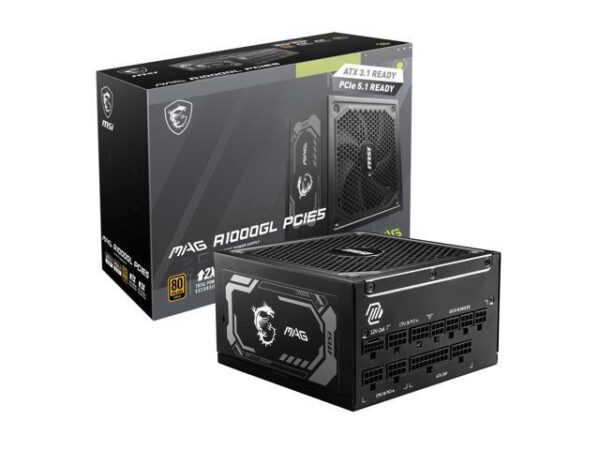 MSI - MAG A1000GL PCIE 5, 80 GOLD Fully Modular Gaming PSU, 12V-2×6 Cable, ATX 3.1 & PCIE 5.1 Ready, 1000W Power Supply, 10 Year Warranty MSI - MAG A1000GL PCIE 5, 80 GOLD Fully Modular Gaming PSU, 12V-2×6 Cable, ATX 3.1 & PCIE 5.1 Ready, 1000W Power Supply, 10 Year Warranty