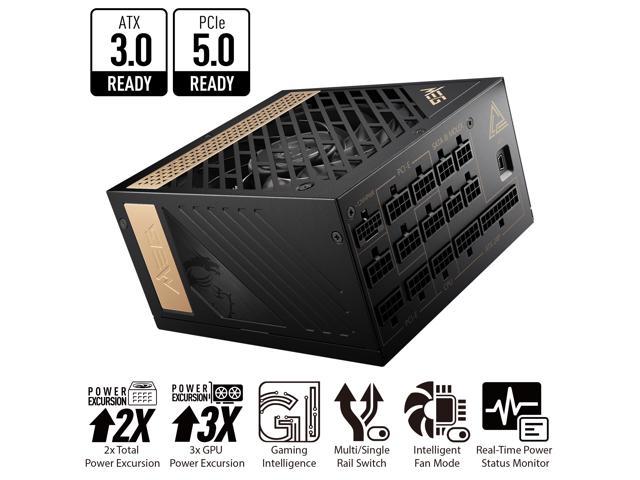 MSI - MEG Ai1300P PCIE5, 80+ PLATINUM Full Modular Gaming PSU, 12V-2x6 Cable, 5080 5090 ATX 3.1 & PCIE 5.1 Ready, 1300W Power Supply, 10 Year Warranty