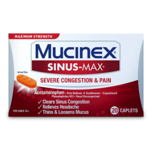 Mucinex Sinus-Max Severe Congestion & Pain Medicine, OTC Headache Relief, Nasal Decongestant, 20 Caplets
