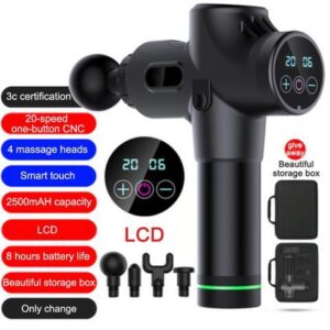 Muscle Massage Gun, Handheld Tissue Massager, Cordless Electric Percussion Massager with 4 Heads and 20 Adjustable Speeds for Muscles, Back, Foot,