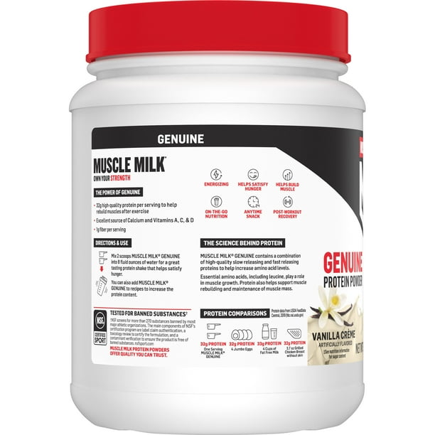 Muscle Milk Genuine Protein Powder, Vanilla, 32g Protein, 1.9lb, 30.9oz