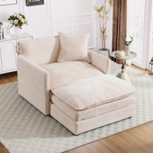 Muumblus Oversized Lounge Chair with Ottoman, Cloud Accent Armchair for Living Room, Beige Chenille