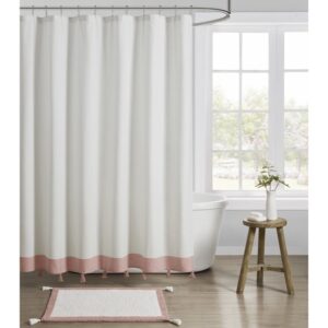 My Texas House Rose Pink Border Cotton Bath Rug with Tassels, 20" x 30"