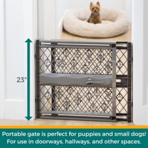 MYPET North States Paws Portable Pet Gate: 26-40" Wide. Pressure Mount. No Tools Needed. Made in USA. Dog Gate 23" Tall, Expandable, Durable Dog Gates for Doorways, Fieldstone Gray