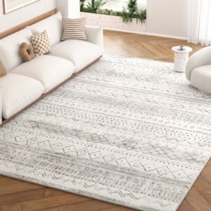 Nefoso 8ft x 10ft Area Rugs, Washable Area Rugs for Living Room Bedroom Home Decor, Non-Slip Carpet, Bohemian Geometric, Gray