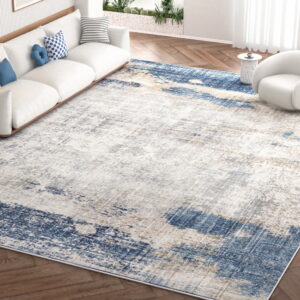 Nefoso 8ft x 10ft Area Rugs, Washable Area Rugs for Living Room Bedroom Home Decor, Non-Slip Carpet, Modern Abstract, Blue & Beige