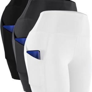 NELEUS Womens High Waist Yoga Shorts for Bike Running Two Side Pockets,Black+Gray+White,US size 2XL