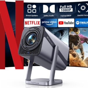[Netflix-Officially/20W Dolby Audio] Portable Projector with WiFi 6 & Two-Way Bluetooth, 360°Rotation iWIMIUS S29 Native 1080P 600ANSI 4k Projector, Electric Focus 4D/4P Auto...