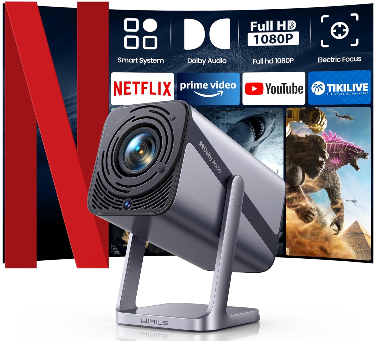 [Netflix-Officially/20W Dolby Audio] Portable Projector with WiFi 6 & Two-Way Bluetooth, 360°Rotation iWIMIUS S29 Native 1080P 600ANSI 4k Projector, Electric Focus 4D/4P Auto...
