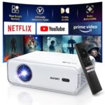 Netflix-Officially Projector, Aurzen Eazze D1 4K Supported Smart Projector with HDR10, DoIby Audio, Auto Focus, WiFi Bluetooth Portable Projecteur for Outdoor, White