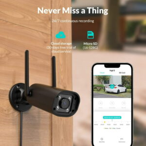 Netvue Outdoor Security Cameras, Surveillance Camera Wireless WiFi with 1080p Color Night Vision Siren Alarm, Black