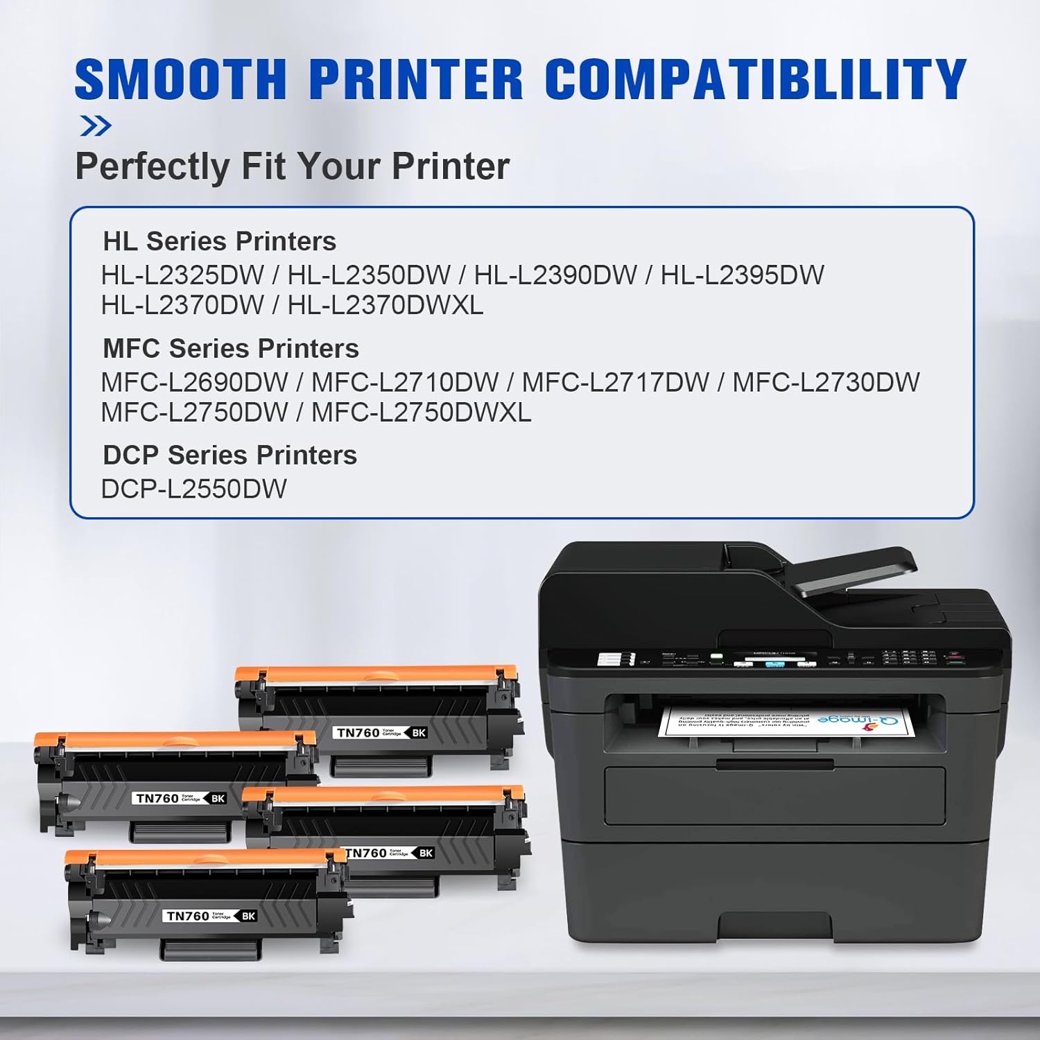 (New Chip) TN760 Compatible Toner Cartridges Replacement for TN760 TN-760 TN730 Toner Work with DCP-L2550DW HL-L2350DW MFC-L2750DW MFC-l2710DW HL-L2370DW HL-L2390DW HL-L2395DW...