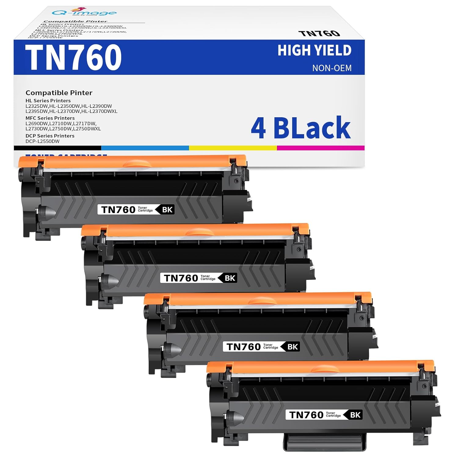(New Chip) TN760 Compatible Toner Cartridges Replacement for TN760 TN-760 TN730 Toner Work with DCP-L2550DW HL-L2350DW MFC-L2750DW MFC-l2710DW HL-L2370DW HL-L2390DW HL-L2395DW...