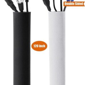 New Design PREMIUM Cable Management Sleeve Best Cords Organizer System for TV Computer Office Home Entertainment DIY Adjustable Black & White Cord