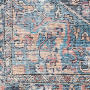 Nicole Curtis Machine Washable Vinatge Boho Light Blue Multi 7'10" x 9'10" Area Rug, (8' x 10')