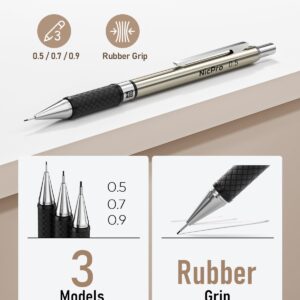 Nicpro 35PCS Art Mechanical Pencil Set, 3 PCS Metal Drafting Pencil 0.5 mm & 0.7 mm & 0.9 mm & 3 PCS 2mm Lead Holder (6B 4B 2B HB 2H 4H Colors) For Sketching Drawing With 20...