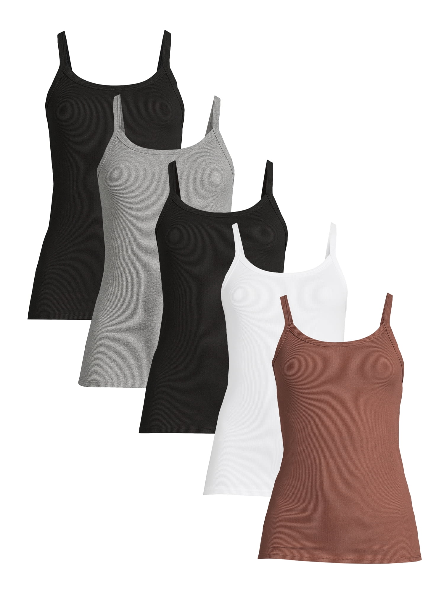 No Boundaries Ribbed Cami Top, 1 or 5-Pack, Women's