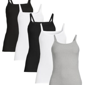 No Boundaries Ribbed Cami Top, 1 or 5-Pack, Women's
