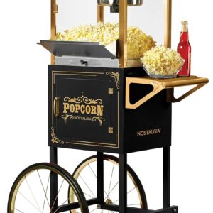 Nostalgia Popcorn Maker Machine - Professional Cart With 10 Oz Kettle Makes Up to 40 Cups - Vintage Lincoln Popper Popcorn Machine Movie Theater Style - Black