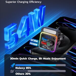 Nulaxy 54W Bluetooth 5.3 Car Adapter with 4 Charging Ports [PD 36W & QC3.0 18W], Wireless Radio FM Transmitter with Deep Bass Player & 5 Colors LED Backlit, Hands-Free Calling -...