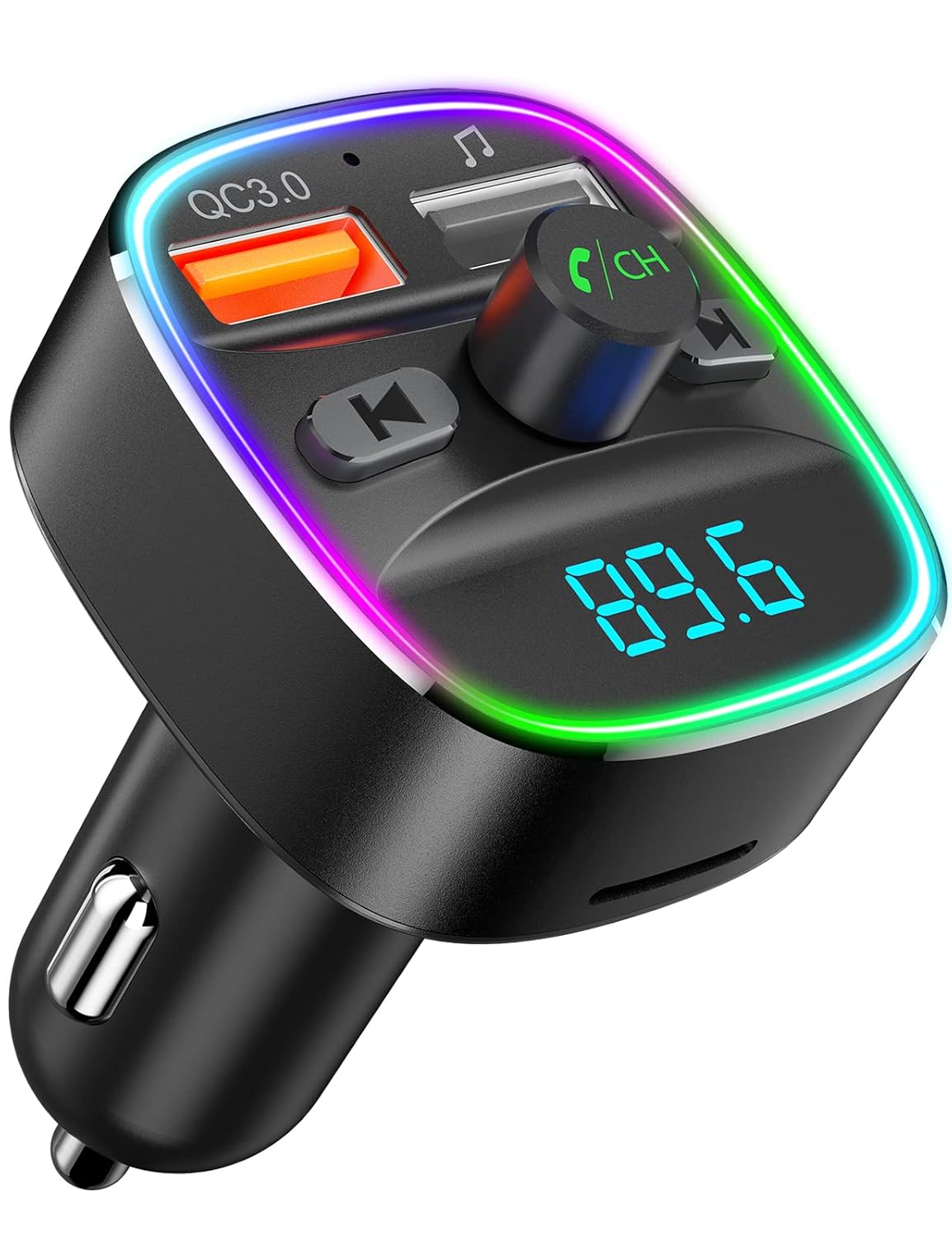 Nulaxy Bluetooth FM Transmitter for Car, Upgraded QC3.0 & 5V 1A Dual USB Charger Bluetooth Car Adapter Wireless Radio, 7-Color LED Backlit Light, Hands-Free Calling, Support USB...