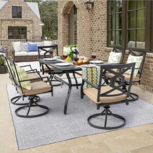 Nuu Garden Black Rectangle Metal Outdoor Patio Dining Table with Umbrella Hole TA103