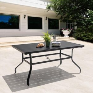 Nuu Garden Black Rectangle Metal Outdoor Patio Dining Table with Umbrella Hole TA103