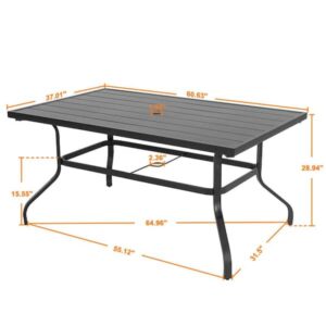 Nuu Garden Black Rectangle Metal Outdoor Patio Dining Table with Umbrella Hole TA103