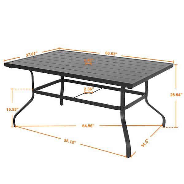 Nuu Garden Black Rectangle Metal Outdoor Patio Dining Table with Umbrella Hole TA103