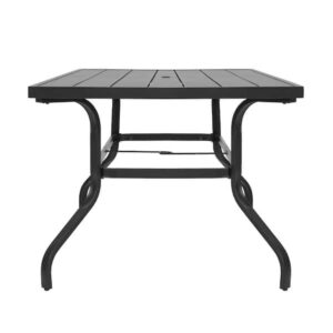 Nuu Garden Black Rectangle Metal Outdoor Patio Dining Table with Umbrella Hole TA103
